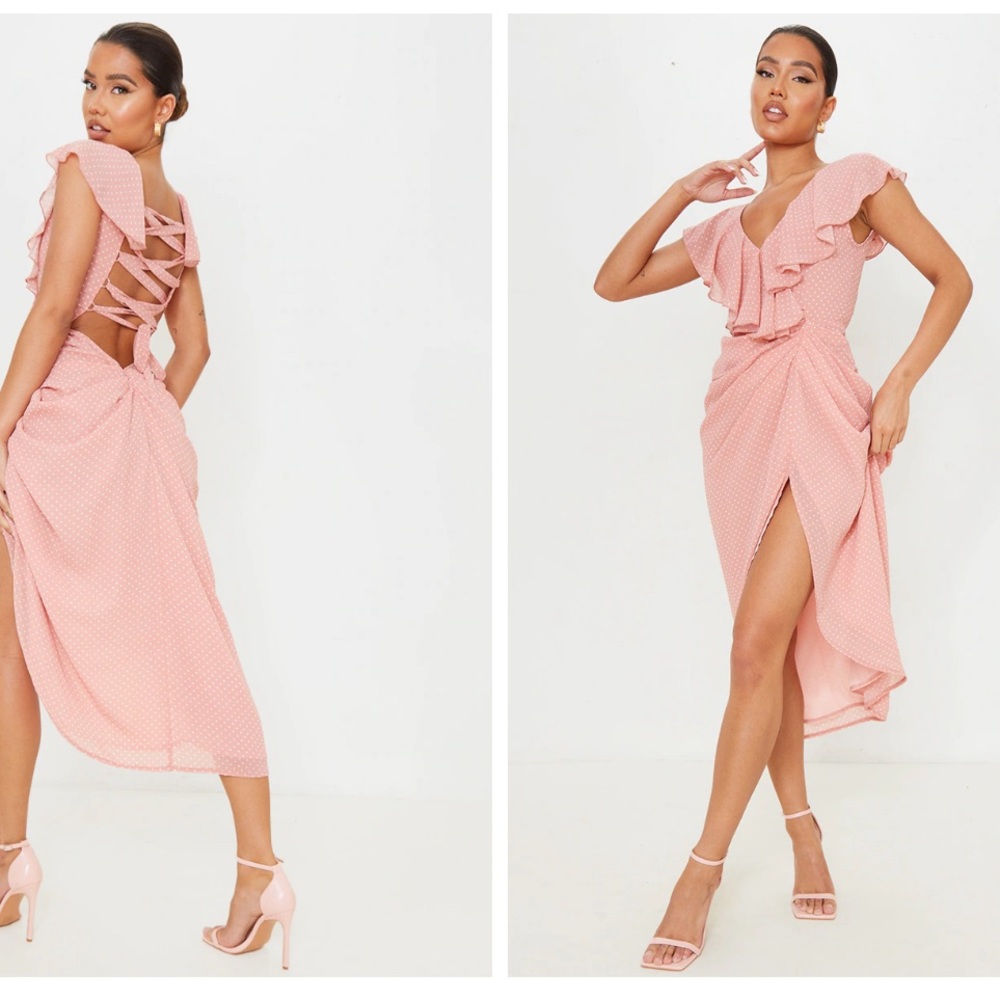 Pink and white polka dot dress